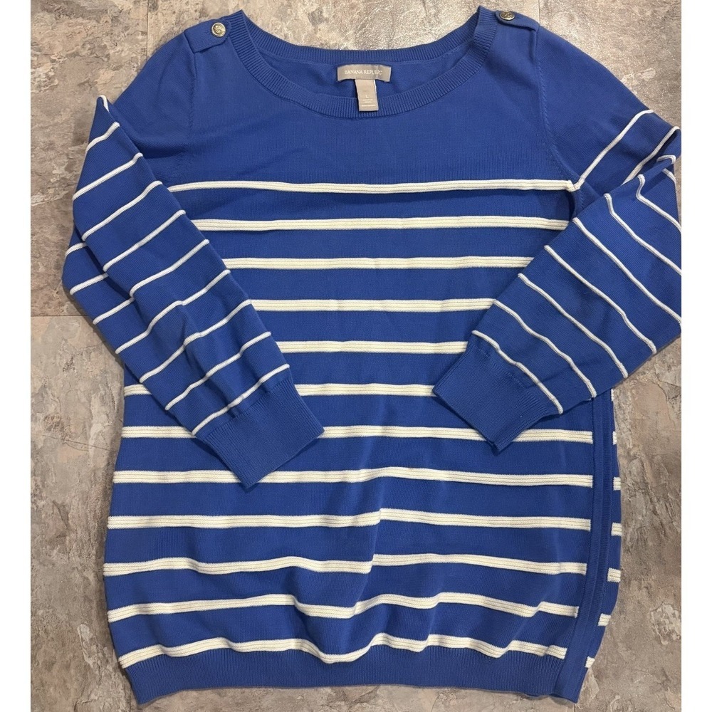 Banana Republic Striped Sweater Blue Womens Size Large 3/4 Sleeve Nautical